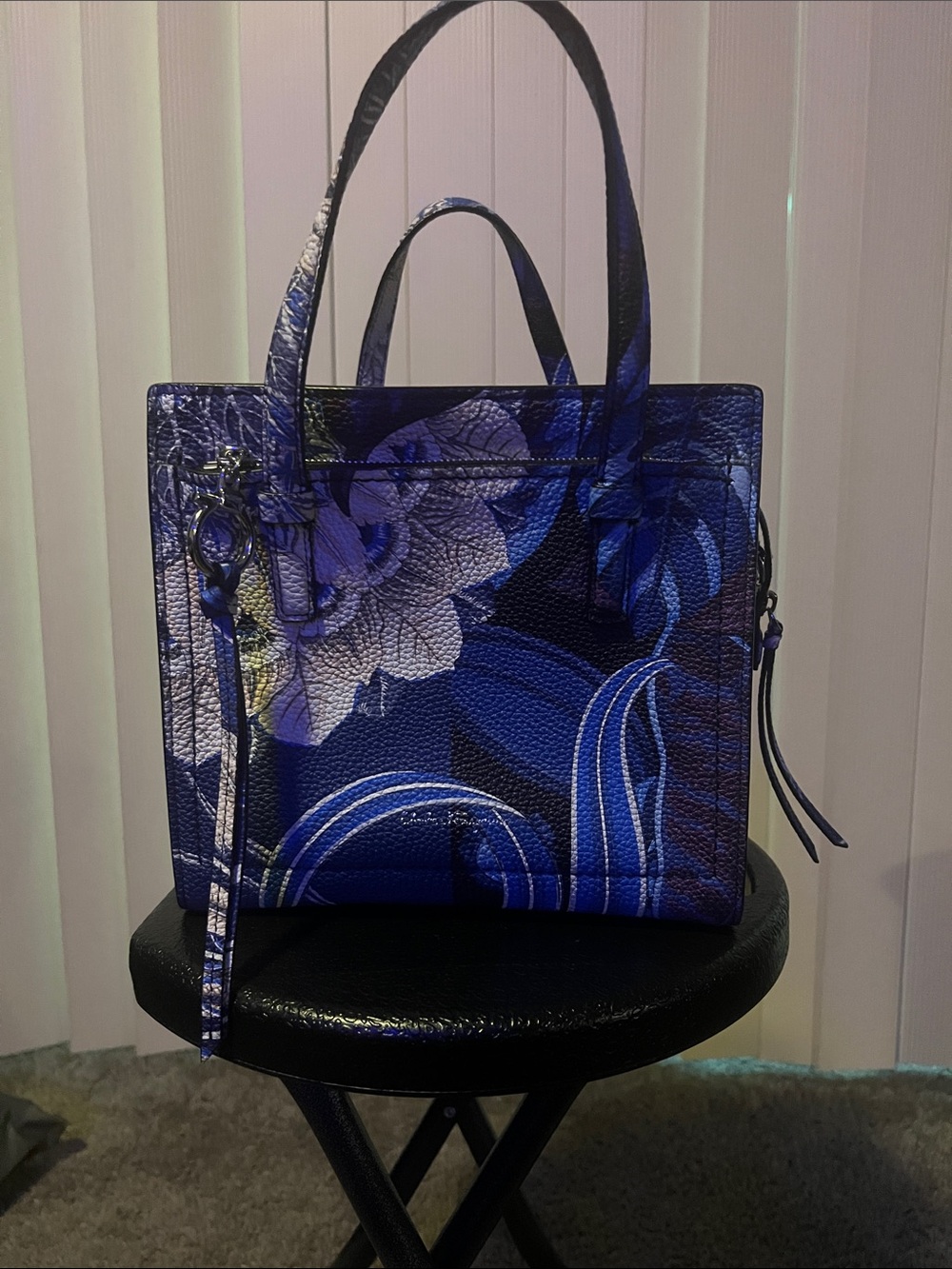 Salvatore Ferragamo Blue Floral Mini Tote